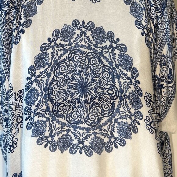 Ruggine OSFA Navy & White Gauzy oversized kimono Boho Chic Cover Up Beach - Picture 8 of 12